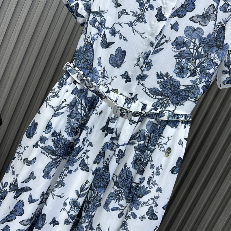 D*or mid length shirt dress white and pastel midnight blue cotton voile