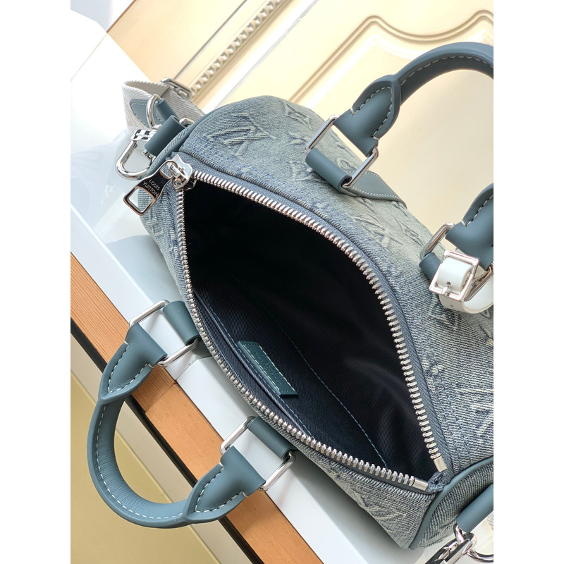 l**is V*t*n keepall bandouliere 25 monogram washed denim canvas