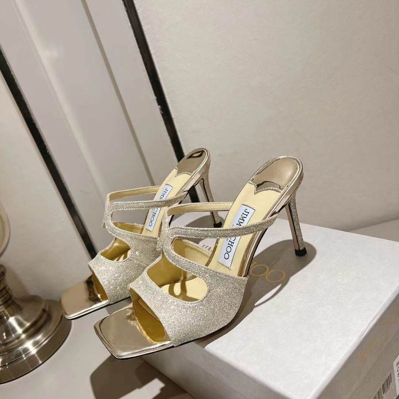 Jimmy Choo Choo Anise 95 Glitter Sandals Ice White Gold