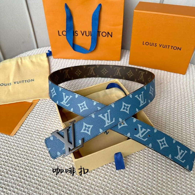 l**is V*t*n  initiales 40mm reversiblet with brown lv initials buckle monogram canvas/blue