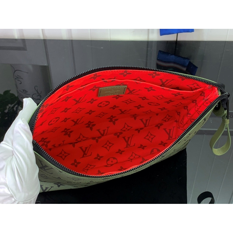 l**is V*t*n pochette voyage souple khaki green/vermillion red