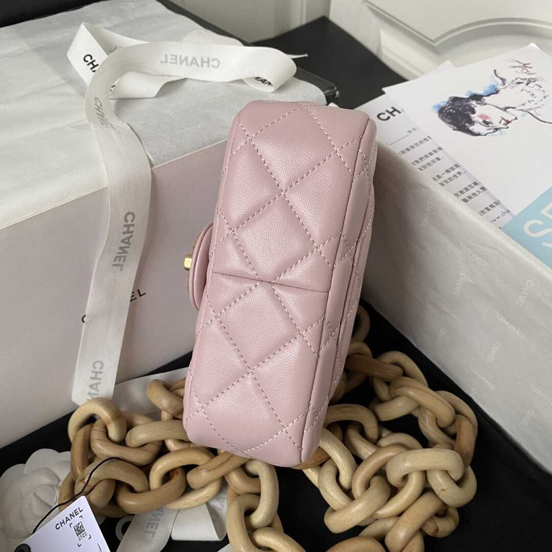 Ch*el mini flap bag lambskin & ash-wood light pink