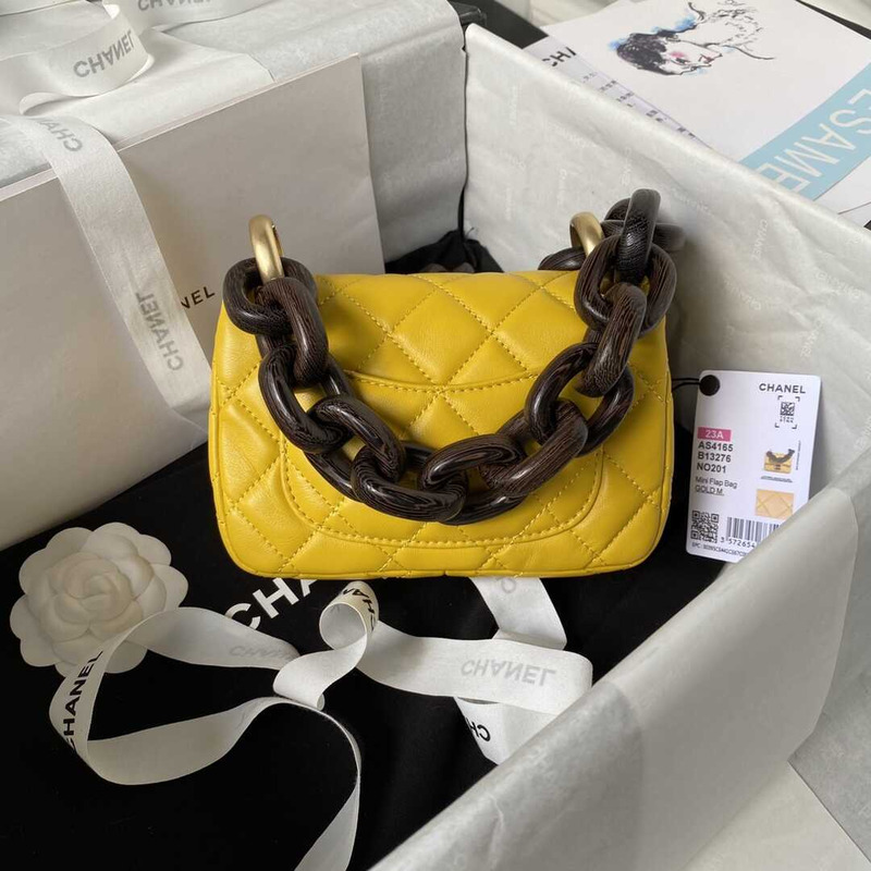 Ch*el mini flap bag lambskin & wenge wood yellow
