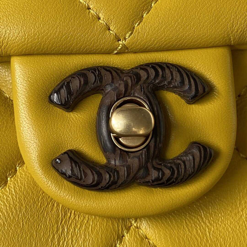 Ch*el mini flap bag lambskin & wenge wood yellow