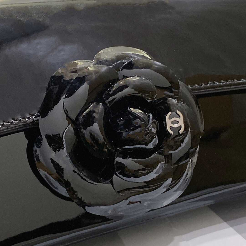 Ch*el small flap bag patent calfskin and black-tone metal coral black