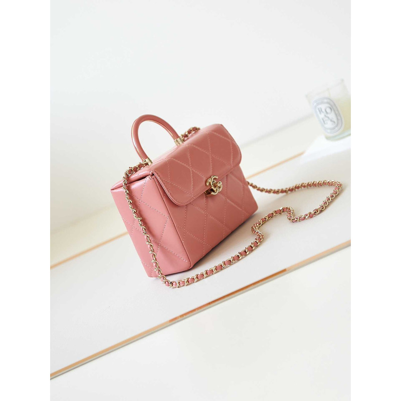 Ch*el top handle calfskin bag coral