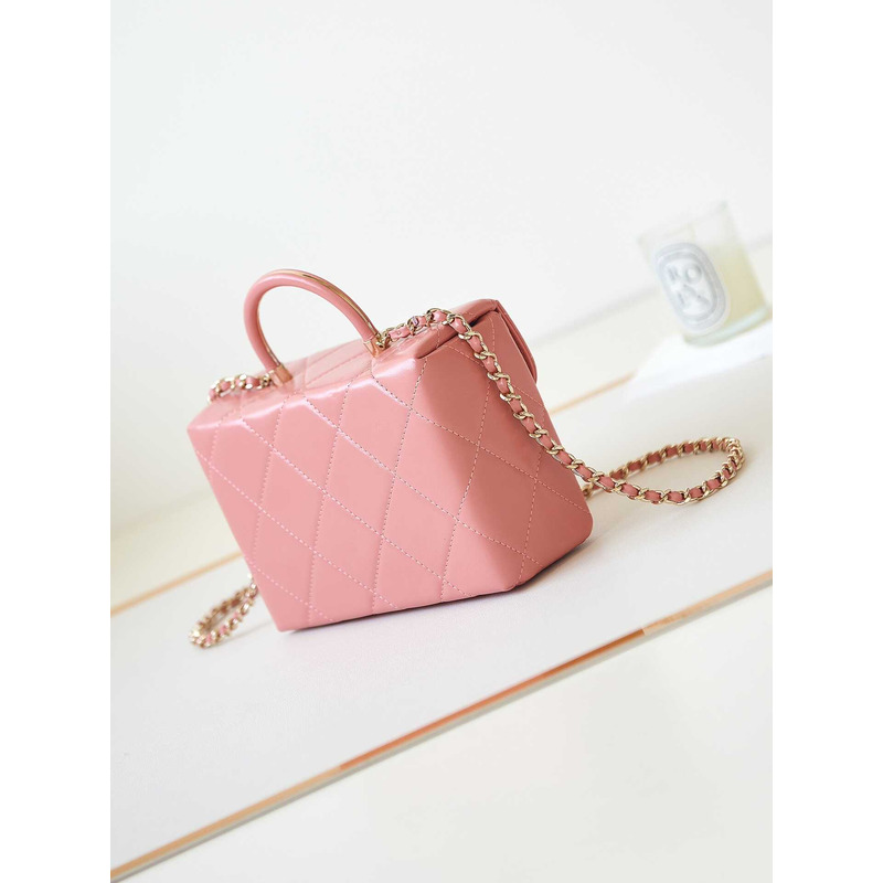 Ch*el top handle calfskin bag coral