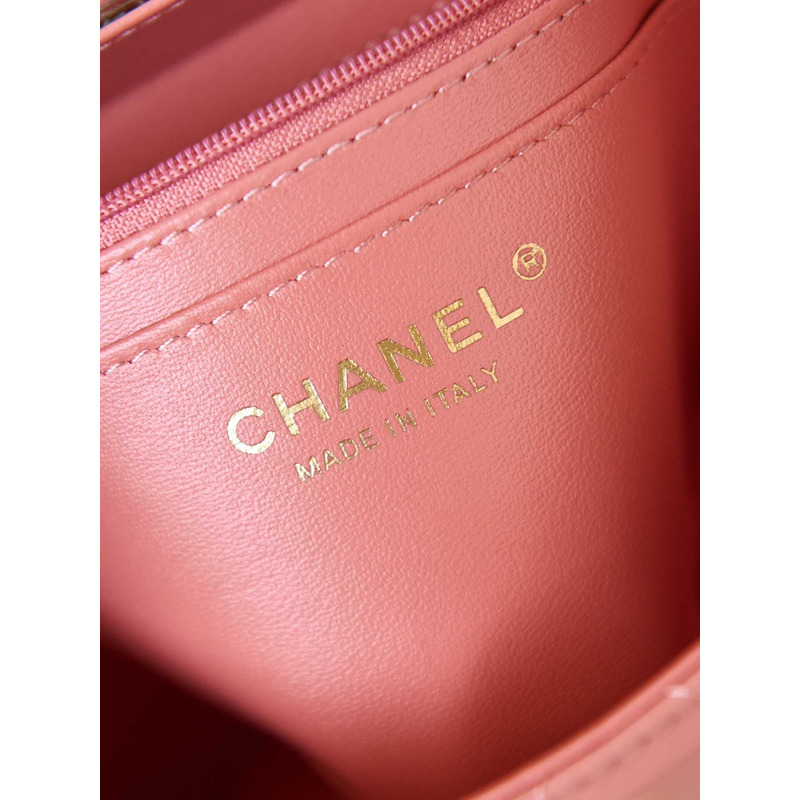 Ch*el top handle calfskin bag coral