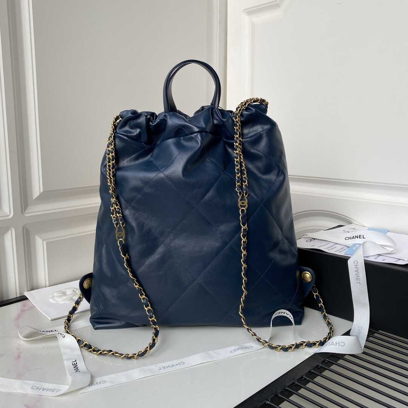 Ch*el large back pack calfskin Ch*el 22 loyal blue