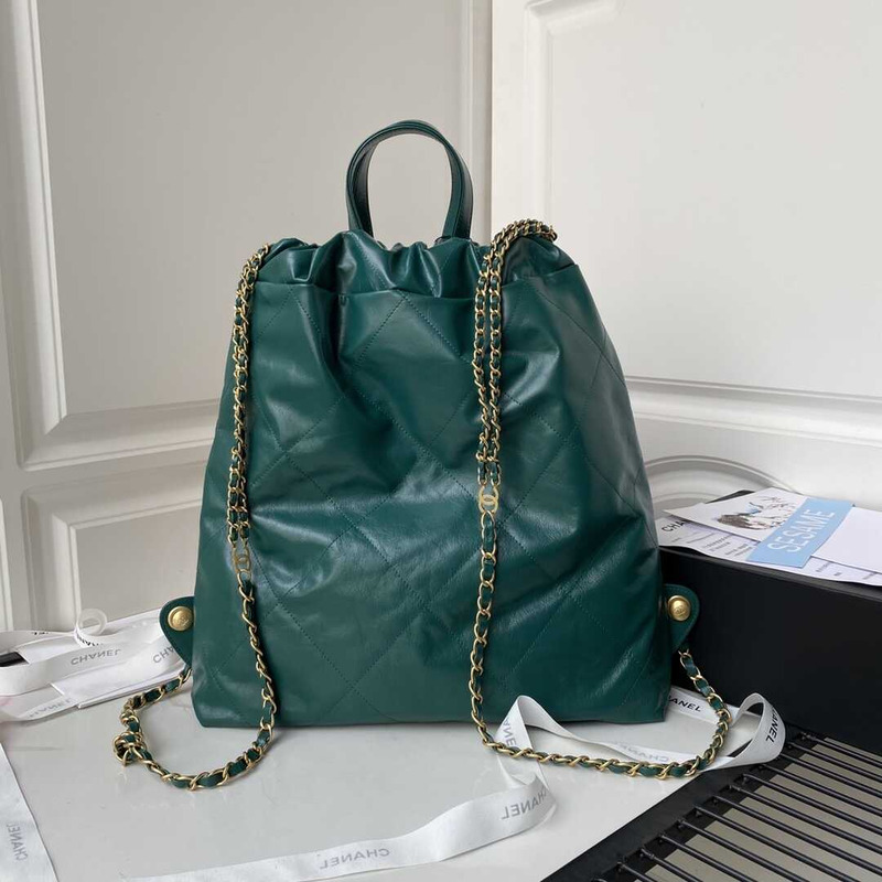 Ch*el large back pack calfskin Ch*el 22 green
