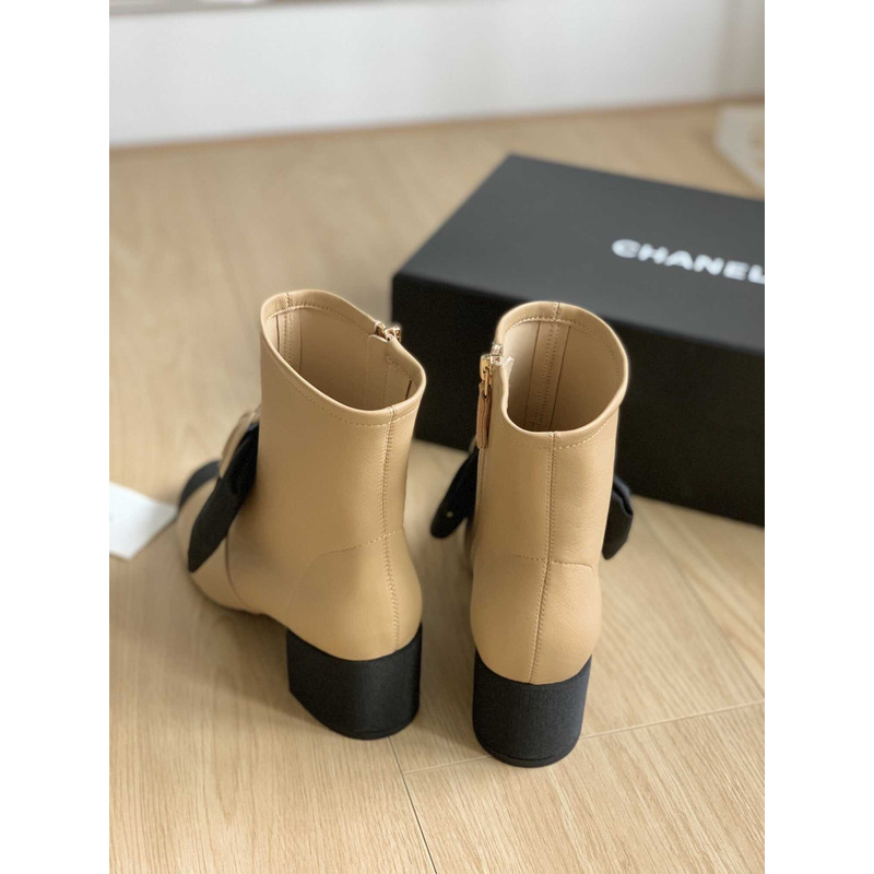 Ch*el short boots suede kidskin & grosgrain brown