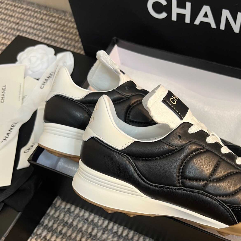 Ch*el calfskin & suede calfskin sneakers black