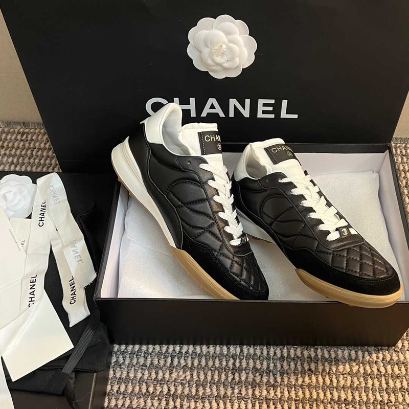 Ch*el calfskin & suede calfskin sneakers black