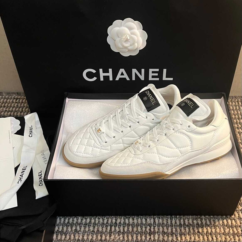 Ch*el calfskin & suede calfskin sneakers white