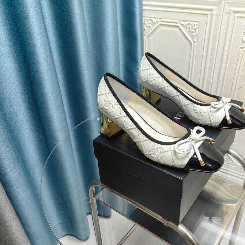 Ch*el ballet pumps calfskin white