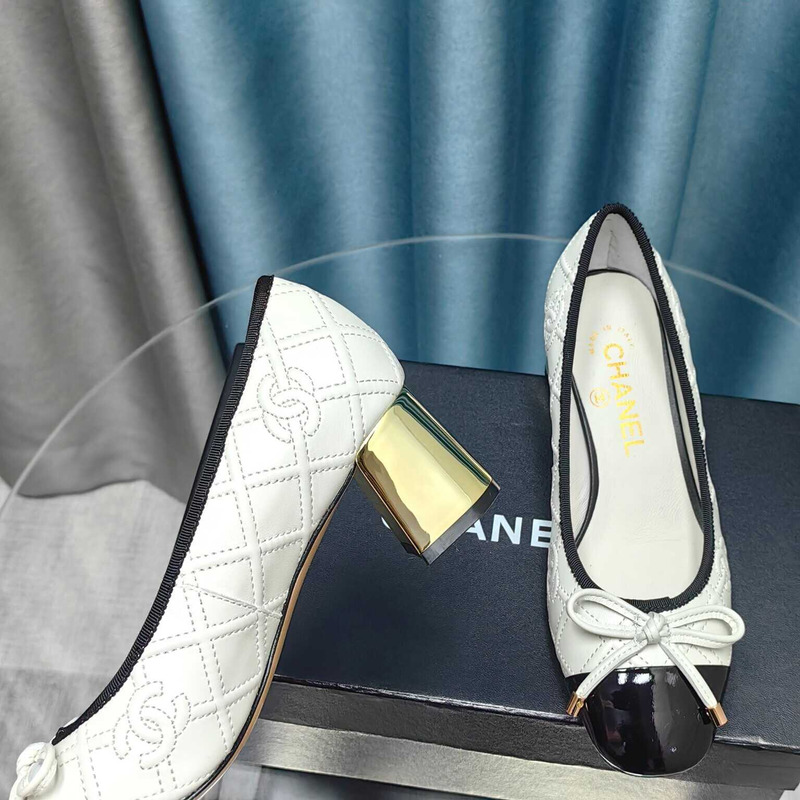 Ch*el ballet pumps calfskin white