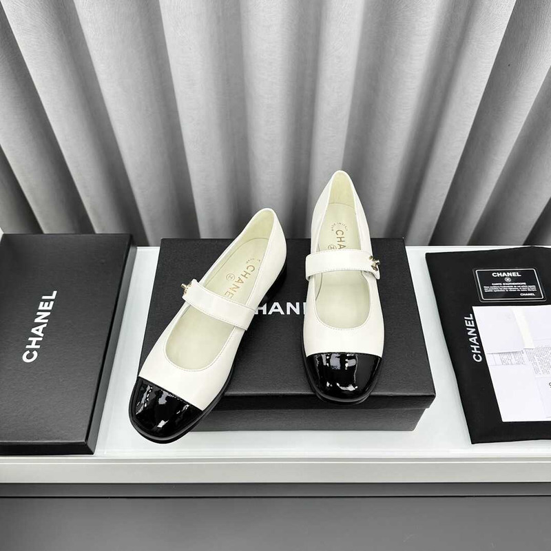 Ch*el mary janes patent calfskin white