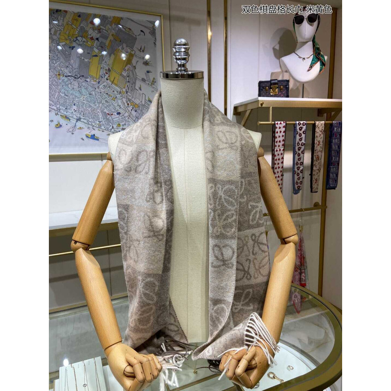 Loewe Anagram Wool And Cashmere Scarf Beige & White