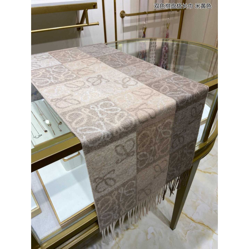 Loewe Anagram Wool And Cashmere Scarf Beige & White