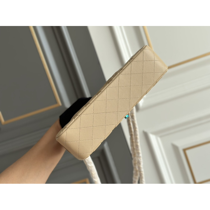 Ch*el classic quilted medium double flap beige lambskin