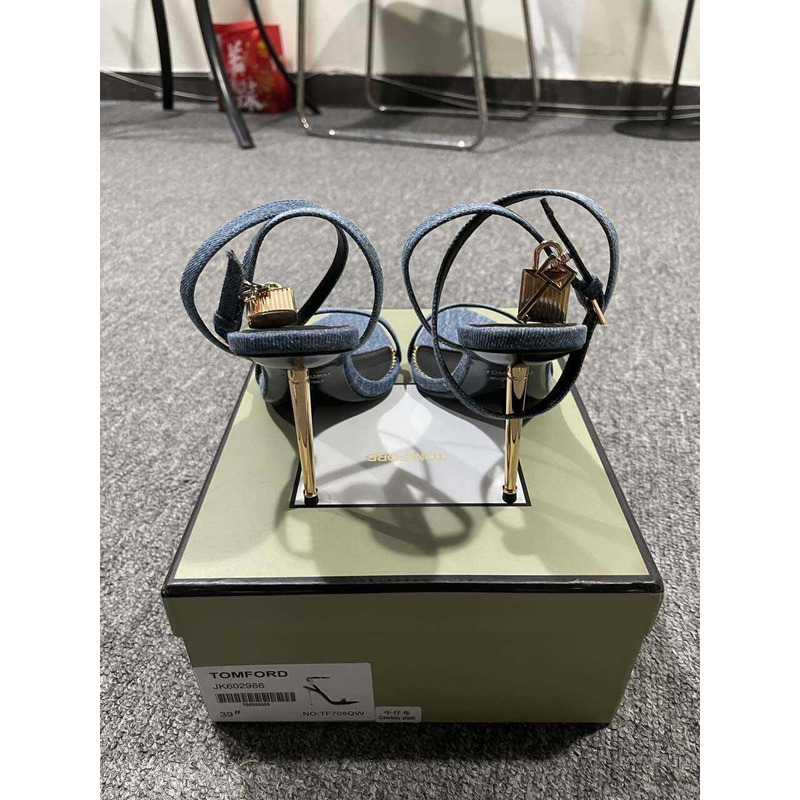 Tom Ford 10CM Denim Lock& Key Stiletto Sandals Blue