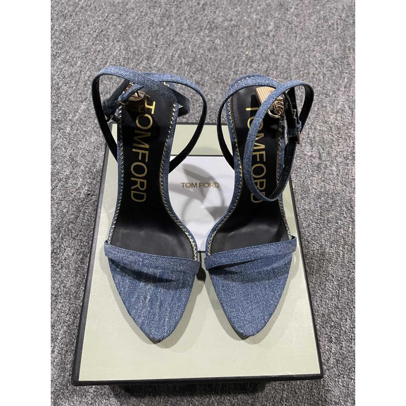 Tom Ford 10CM Denim Lock& Key Stiletto Sandals Blue