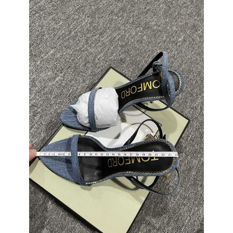 Tom Ford 10CM Denim Lock& Key Stiletto Sandals Blue