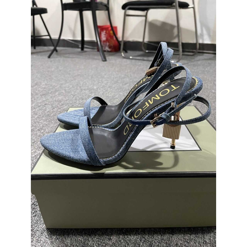 Tom Ford 10CM Denim Lock& Key Stiletto Sandals Blue