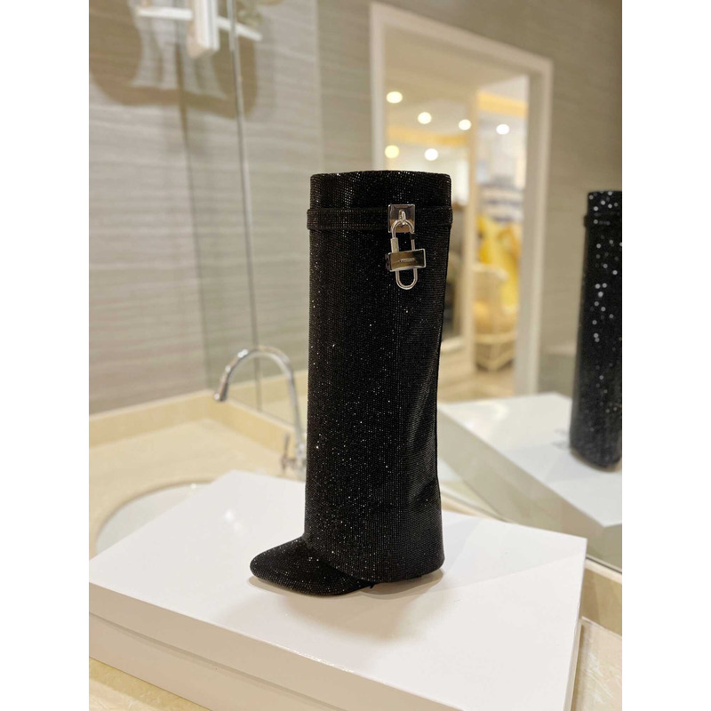 Givenchy Shark Lock Boots Satin With Strass Black