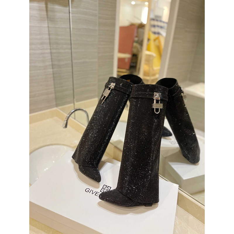 Givenchy Shark Lock Boots Satin With Strass Black