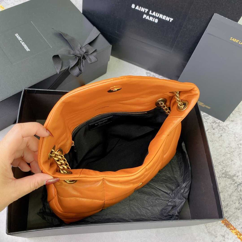 Saint Laurent Toy Puffer In Lambskin Orange