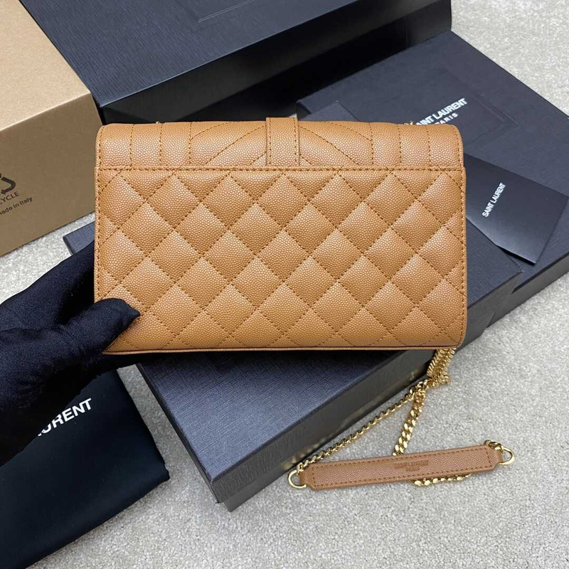 Saint Laurent Envelope Small In Quilted Grain De Pouder Embossed Leather Flap Dark Naturel