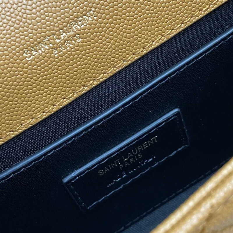 Saint Laurent Envelope Small In Quilted Grain De Pouder Embossed Leather Flap Dark Naturel