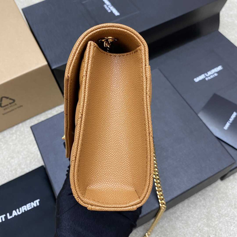 Saint Laurent Envelope Small In Quilted Grain De Pouder Embossed Leather Flap Dark Naturel