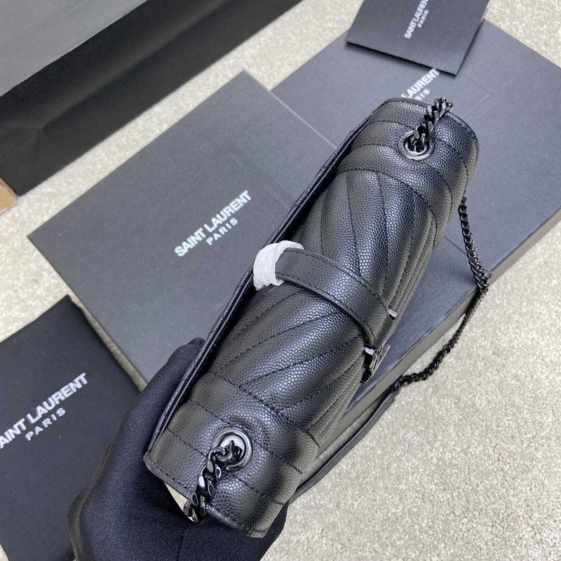 Saint Laurent Envelope Small In Quilted Grain De Pouder Embossed Leather Flap Black