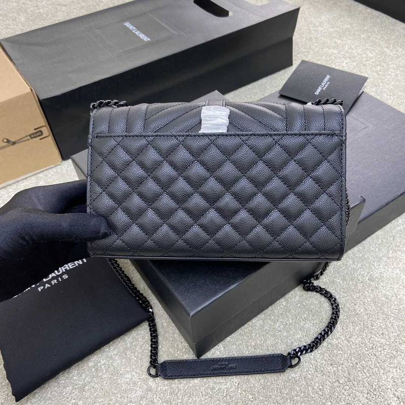Saint Laurent Envelope Small In Quilted Grain De Pouder Embossed Leather Flap Black