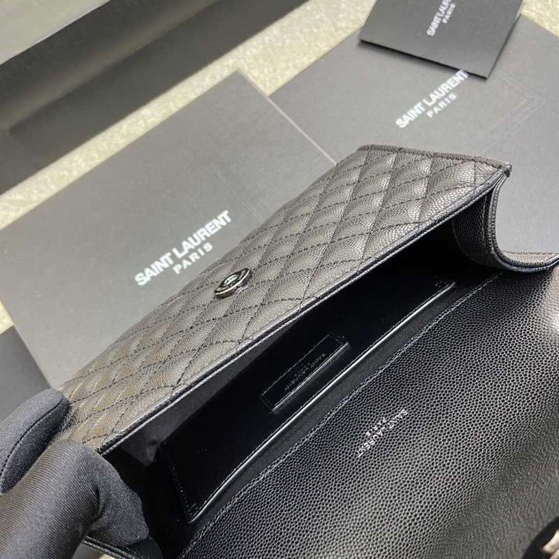 Saint Laurent Envelope Small In Quilted Grain De Pouder Embossed Leather Flap Black