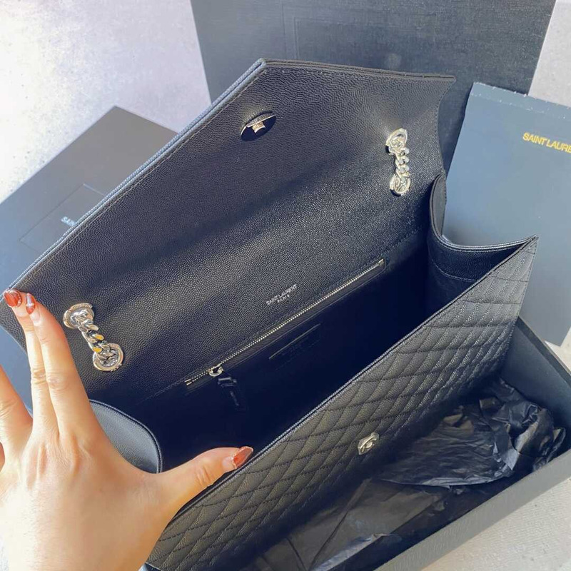 Saint Laurent  Envelope Large Bag IN Grained Quiled Leather Black