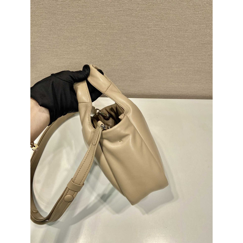Pra*a soft small padded nappa leather bag beige