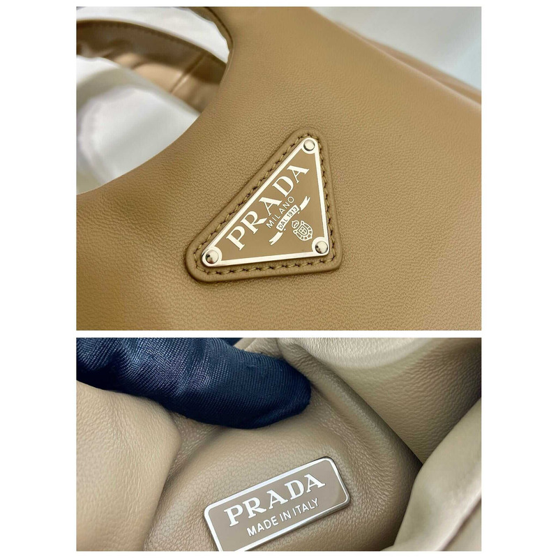Pra*a soft small padded nappa leather bag beige