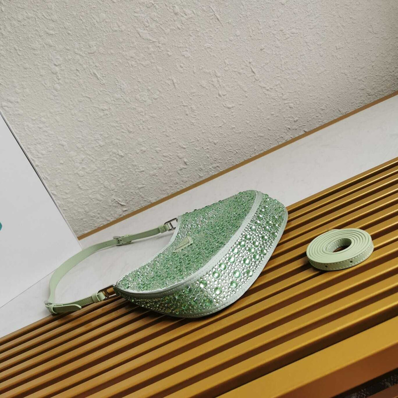 Pra*a cleo satin bag with crystals green