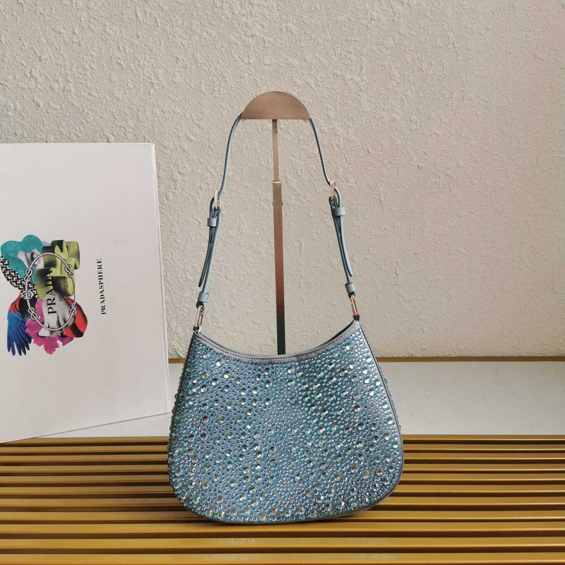 Pra*a cleo satin bag with crystals blue