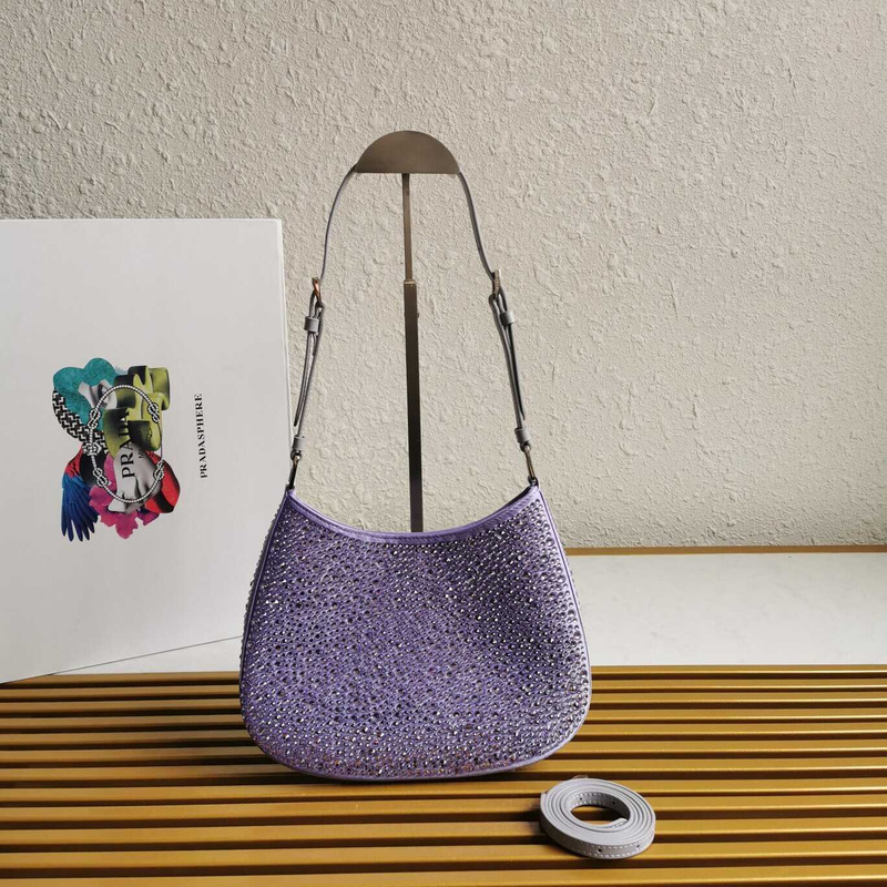 Pra*a cleo satin bag with crystals purple