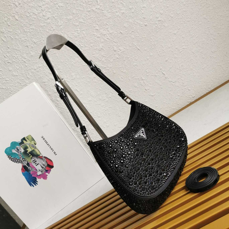 Pra*a cleo satin bag with crystals black
