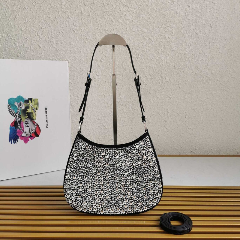 Pra*a cleo satin bag with crystals grey