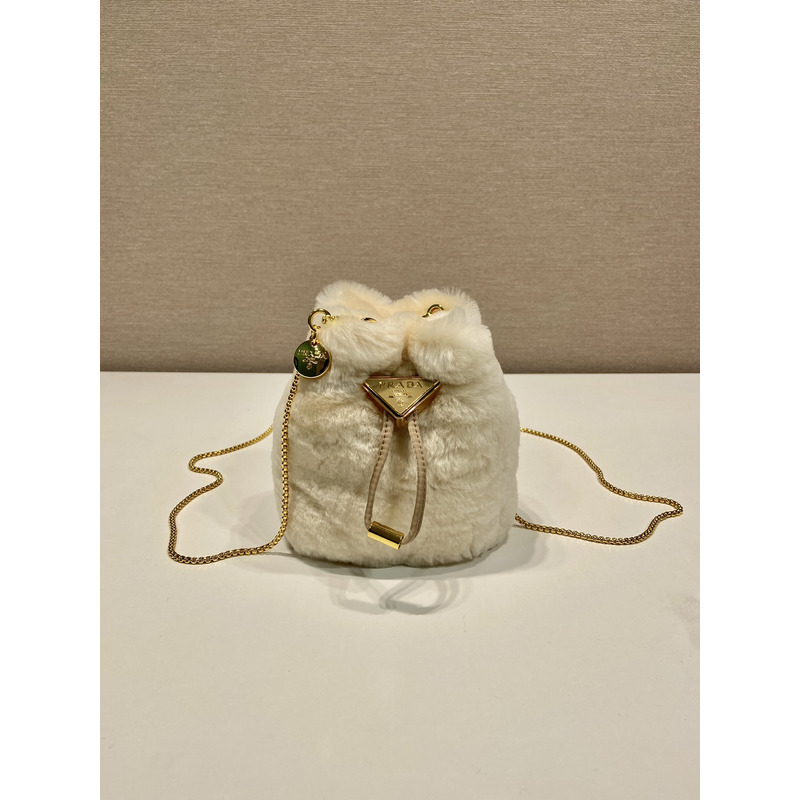 Pra*a shearling mini-pouch ecru