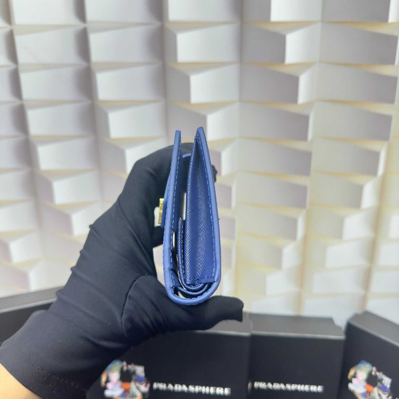 Pra*a small saffiano and smooth leather wallet blue haze