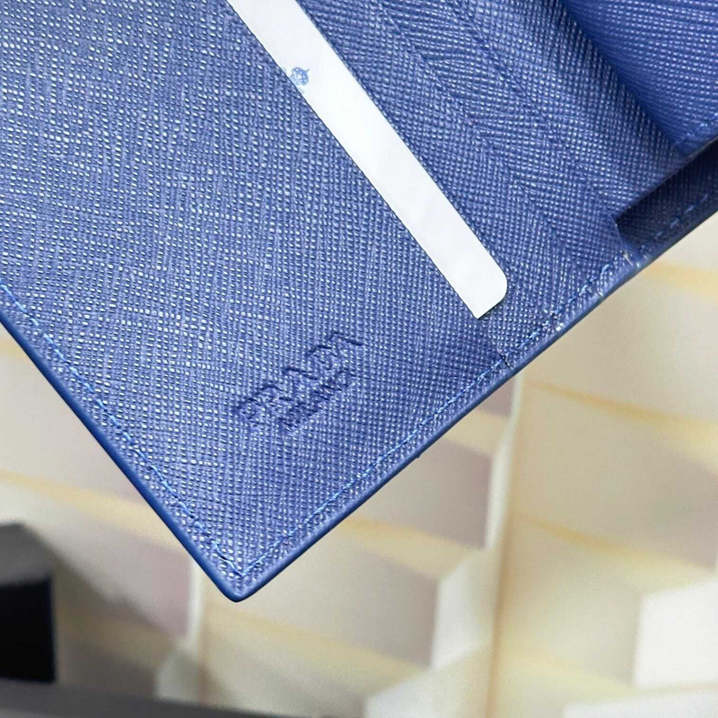 Pra*a small saffiano and smooth leather wallet blue haze