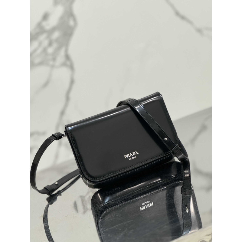 Pra*a brushed leather mini-bag with shoulder strap black