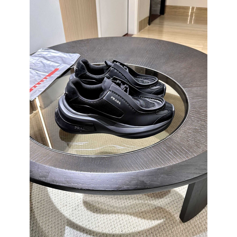 Pra*a brushed leather sneakers bike fabric suede black